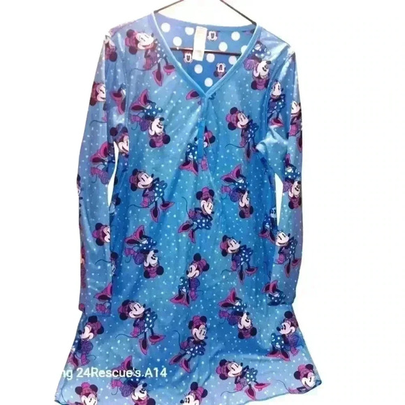 Women's Polyester Disney Minnie Mouse Sleepshirt Size L Snap Buttons Like New - Picture 1 of 11